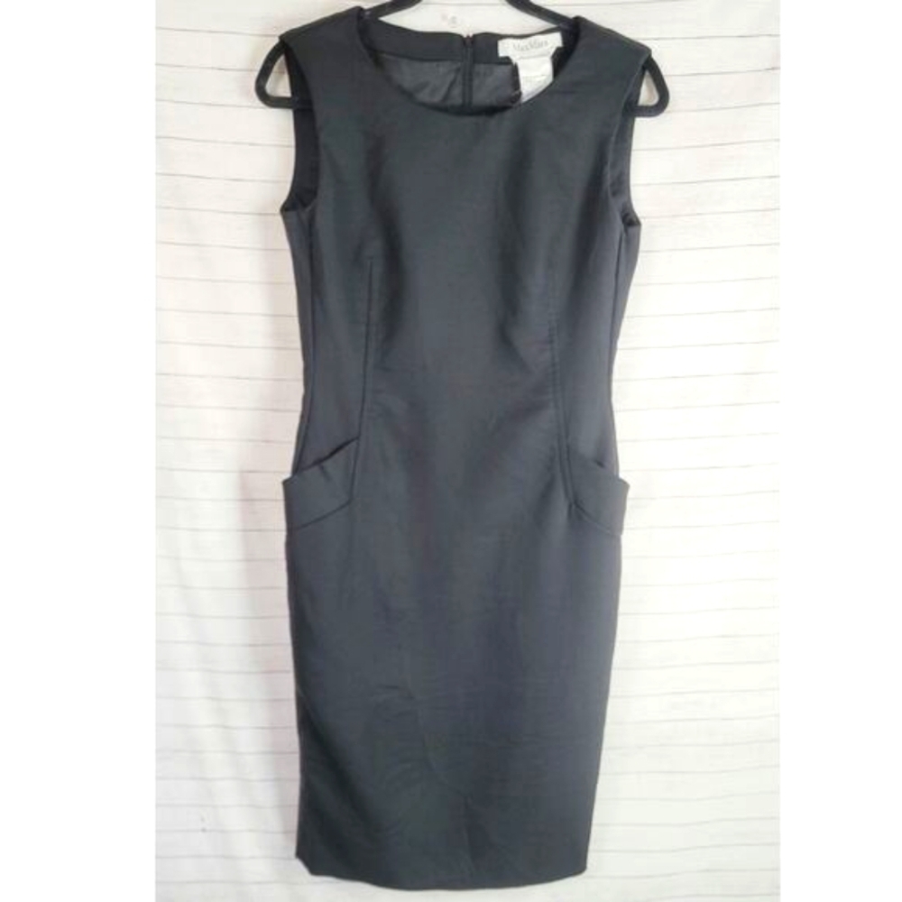 MAX MARA WOOL BLEND BLACK SHEATH DRESS, SZ 6